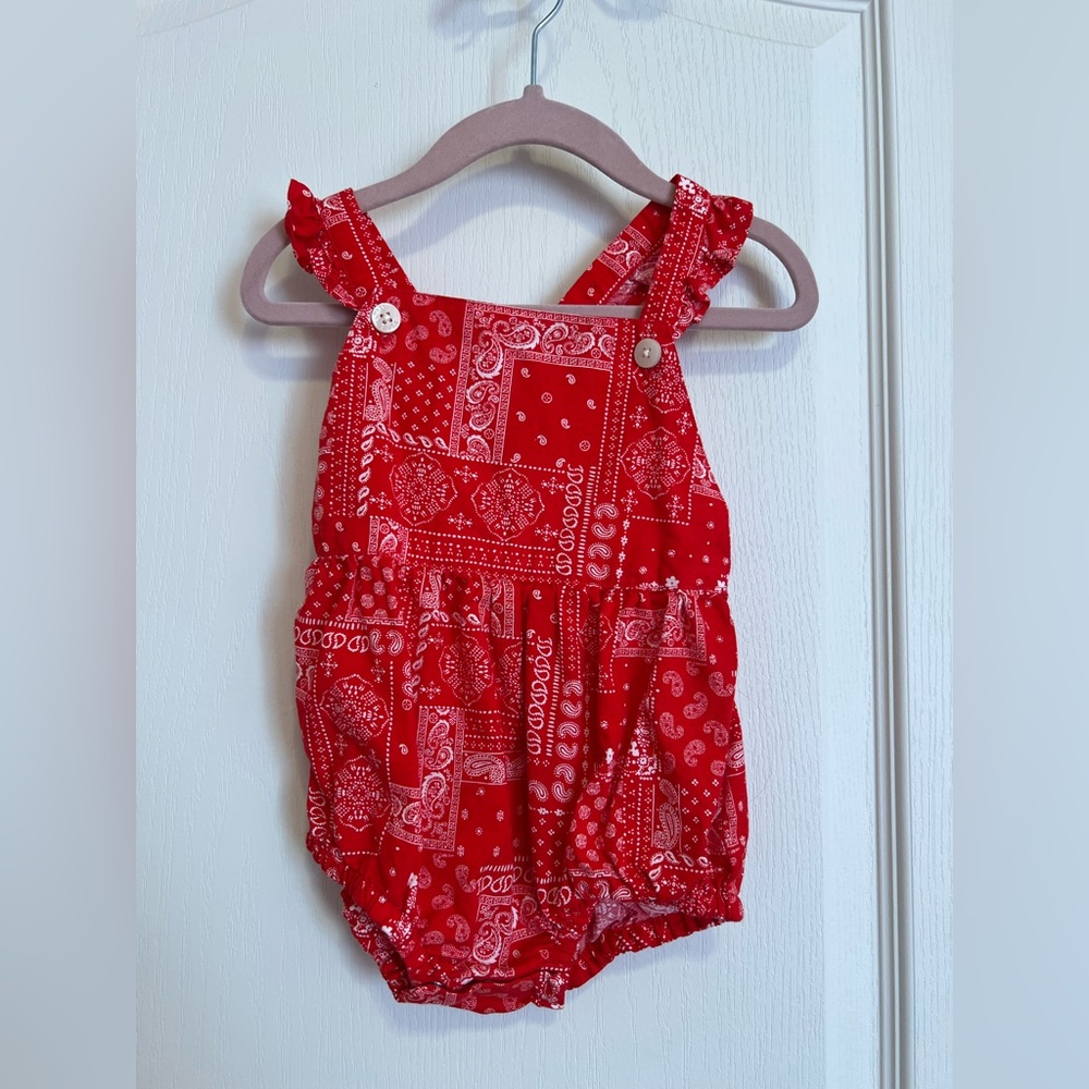 Baby Girl Red Bandana Print Romper